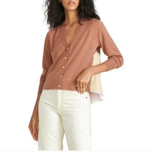 Veronica Beard Liatris Mixed Media Brown Merino Wool & Cotton Cardigan Small S
